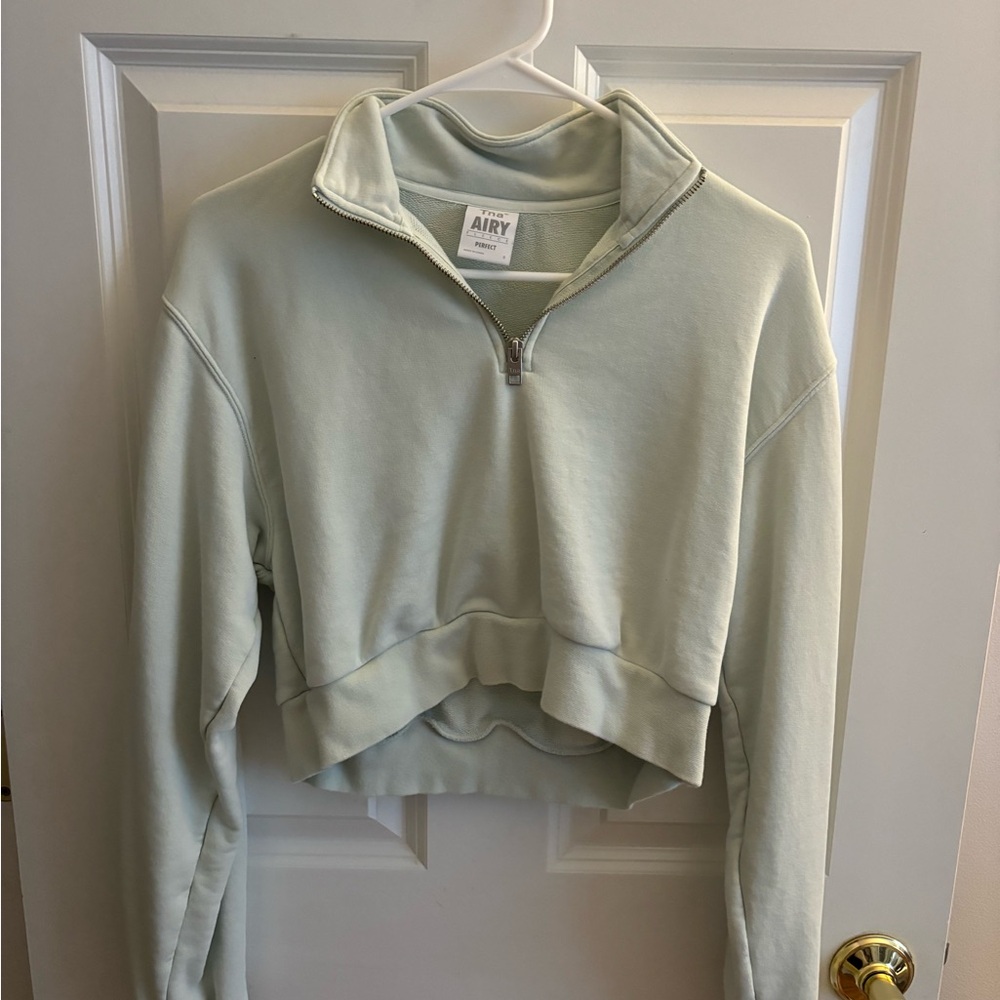 TNA Green Long Sleeve Cropped Hoodie with Zippered Polo Collar - Picture 2 of 3